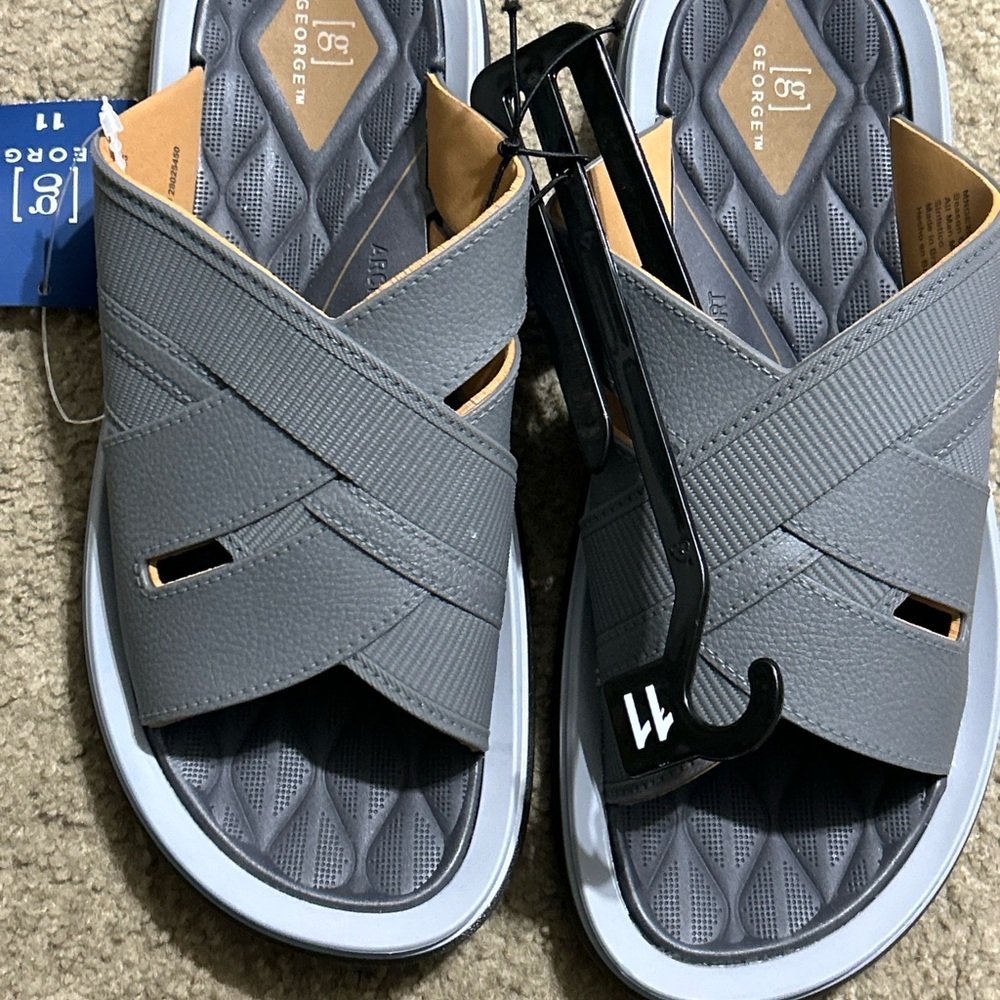 George Light Gray Crisscross Slide Sandals